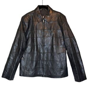 TM Ecuador Black Patchwork Leather Jacket Women’s M Zip Front‎ Lined Minimalist